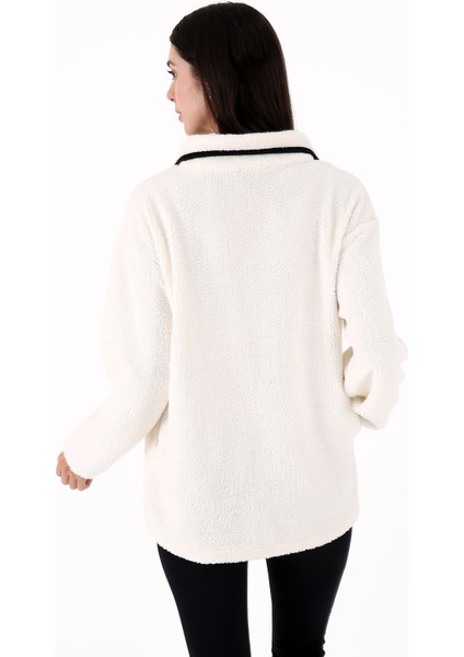 Cheer Casual Kadın Peluş Mont Ekru