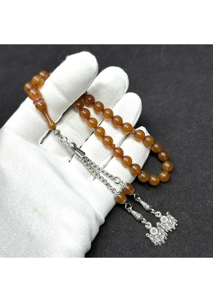 Bilek Boy Küre Model Püsküllü 7-8mm Sıkma Ateş Kehribar Tesbih