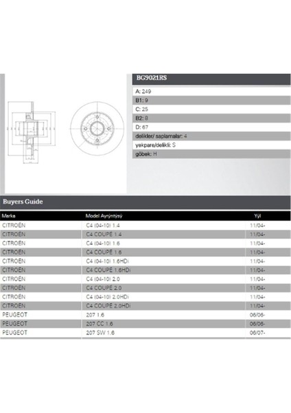 Arka Fren Dısk Aynası C4 P307 (Rulmanlı) 1,4ı 1,6hdı 1,6ı 2,0hdı 2,0ı