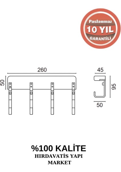 Paslanmaz Pirinç Selvi 4'lü Askılık