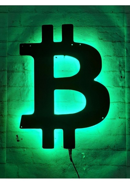 Bitcoin Kripto Para Rgb LED Işıklı Ahşap Mdf Dekoratif Tablo