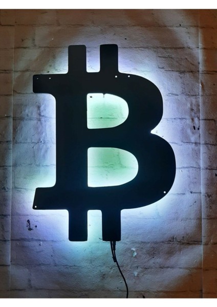Bitcoin Kripto Para Rgb LED Işıklı Ahşap Mdf Dekoratif Tablo