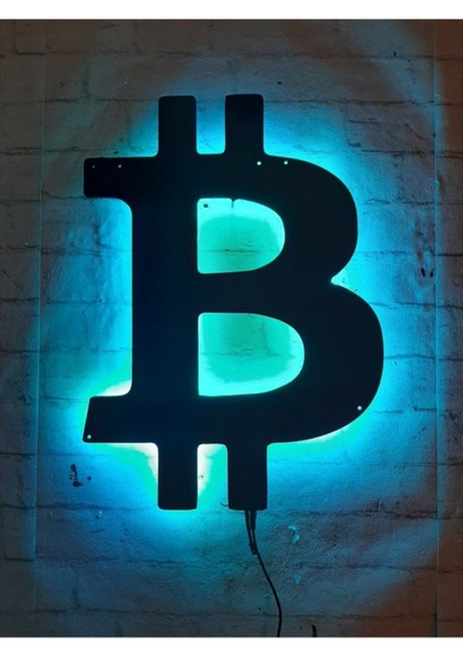 Bitcoin Kripto Para Rgb LED Işıklı Ahşap Mdf Dekoratif Tablo