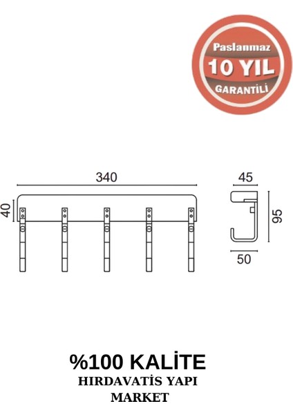 Paslanmaz Pirinç Selvi 5'li Askılık