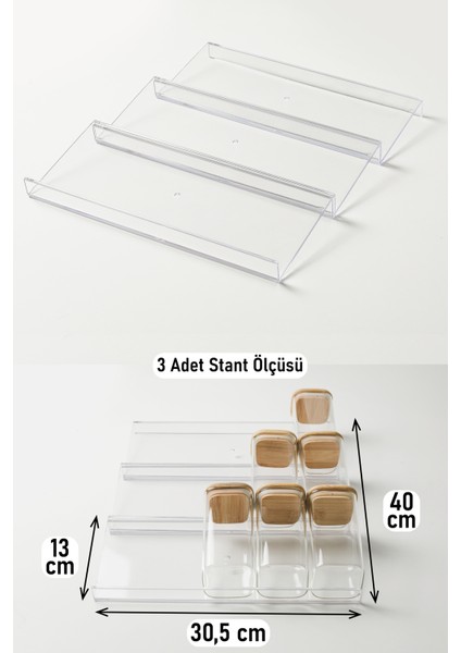 Çekmece içi Baharatlık Düzenleyici Stant (3 adet) Baharat Organizer 30,5 Cm * 13cm ( Kavanozlar Hariçtir ) Z305