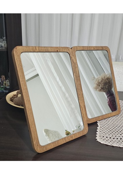 Estetik ve Minimalist Ahşap Makyaj Aynası, Masaüstü Ayna 25 x 35 cm