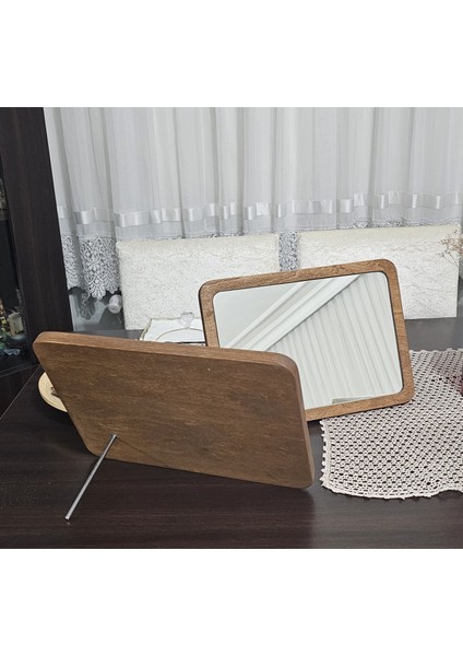 Estetik ve Minimalist Ahşap Makyaj Aynası, Masaüstü Ayna 25 x 35 cm
