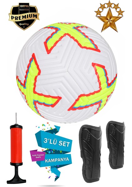 Orijinal Futbol Topu 3'lü Set Sert Dikişli Futbol Topu Zemin Halı Saha Çim Saha Futbol Topu Tekmelik (Dizlik) ve Pompa Dahildir.