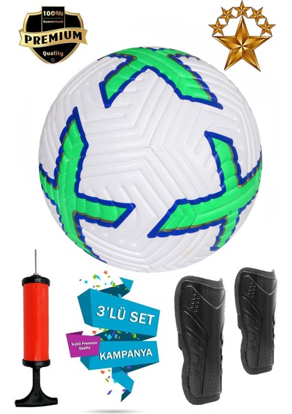 Orijinal Futbol Topu 3'lü Set Sert Dikişli Futbol Topu Zemin Halı Saha Çim Saha Futbol Topu Tekmelik (Dizlik)ve Pompa Dahildir.