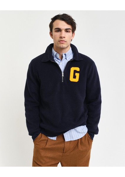 Erkek Lacivert Regular Fit Yarım Fermuarlı Logolu Sweatshirt 2015094.433