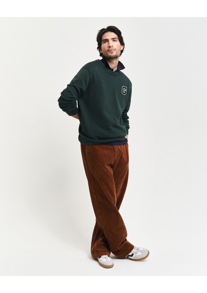 Erkek Yeşil Relaxed Fit Bisiklet Yaka Logolu Kazak 8030221.374 fırsatları