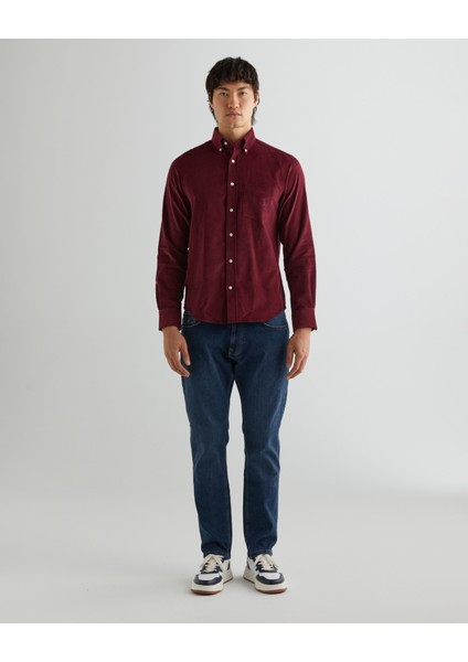 Erkek Bordo Regular Fit Düğmeli Yaka Kadife Gömlek 3230228.638 modelleri