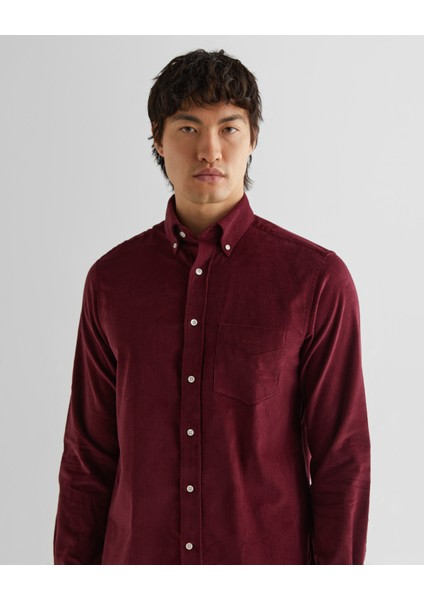 Erkek Bordo Regular Fit Düğmeli Yaka Kadife Gömlek 3230228.638 fırsatları