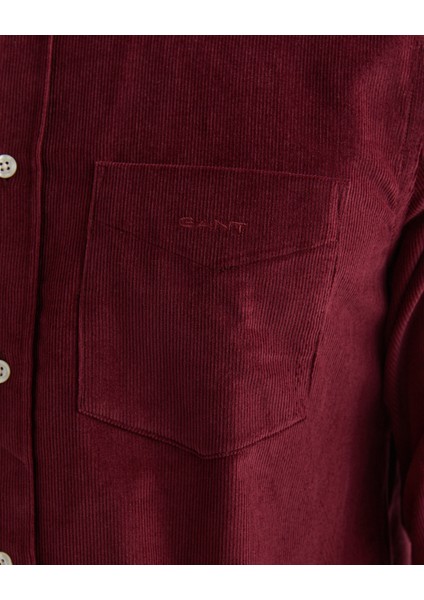Erkek Bordo Regular Fit Düğmeli Yaka Kadife Gömlek 3230228.638 indirimleri