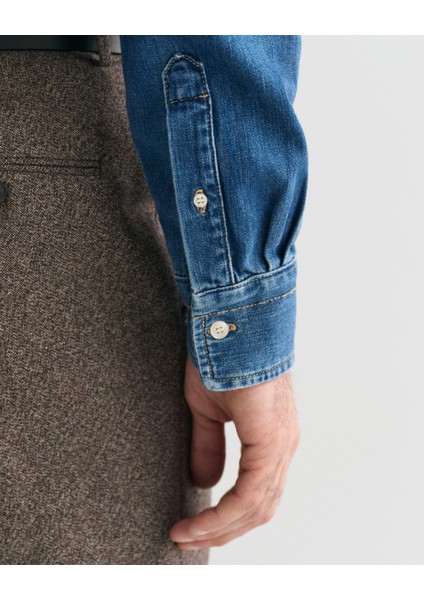 Erkek Mavi Regular Fit Düğmeli Yaka Logolu Gömlek 3240199.971