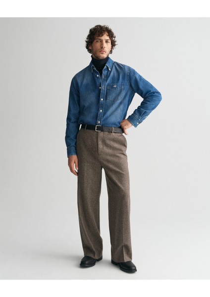 Erkek Mavi Regular Fit Düğmeli Yaka Logolu Gömlek 3240199.971