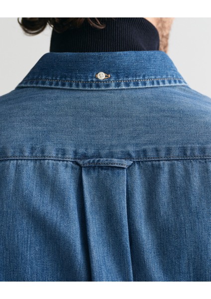 Erkek Mavi Regular Fit Düğmeli Yaka Logolu Gömlek 3240199.971