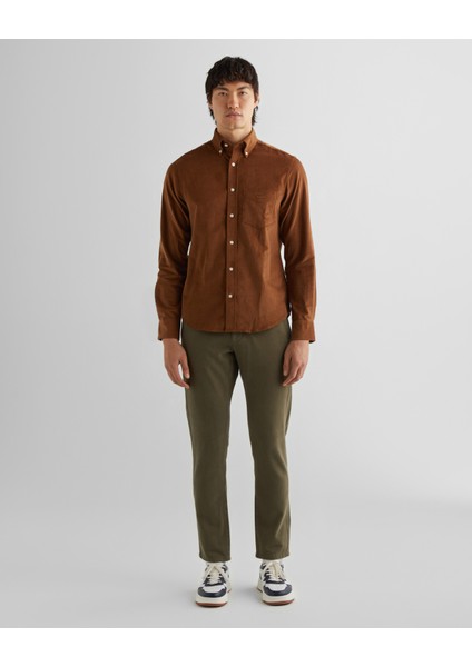 Erkek Kahverengi Regular Fit Düğmeli Yaka Kadife Gömlek 3230228.220 modelleri