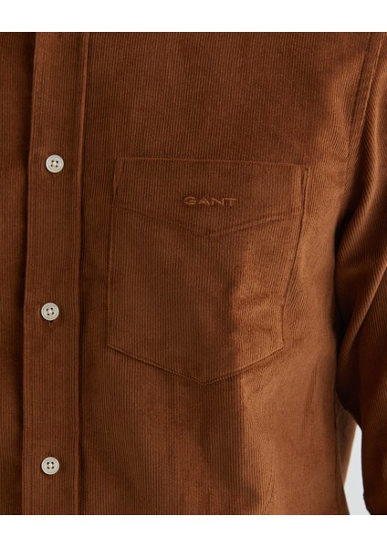 Erkek Kahverengi Regular Fit Düğmeli Yaka Kadife Gömlek 3230228.220 indirimleri