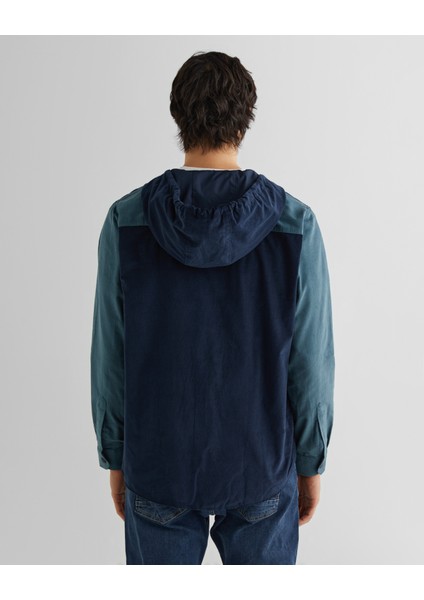 Erkek Lacivert Oversize Fit Kapüşonlu Logolu Gömlek 3824315T.410