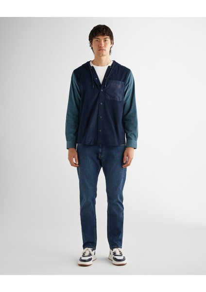 Erkek Lacivert Oversize Fit Kapüşonlu Logolu Gömlek 3824315T.410