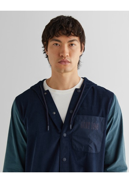 Erkek Lacivert Oversize Fit Kapüşonlu Logolu Gömlek 3824315T.410