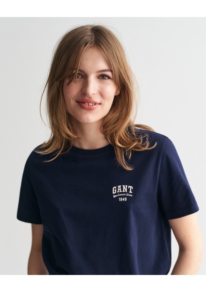 Kadın Lacivert Regular Fit Bisiklet Yaka Logolu T-Shirt 4201271.409