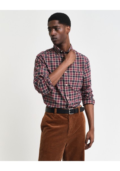 Erkek Bordo Regular Fit Düğmeli Yaka Logolu Gömlek 3240194.638