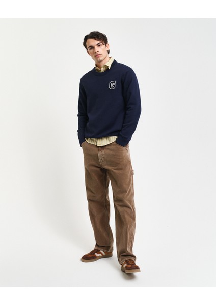 Erkek Lacivert Relaxed Fit Bisiklet Yaka Logolu Kazak 8030221.433 fırsatları