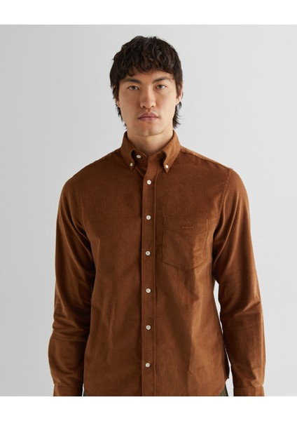 Erkek Kahverengi Regular Fit Düğmeli Yaka Kadife Gömlek 3230228.220 fırsatları