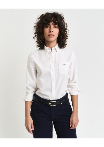 Kadın Beyaz Regular Fit Düğmeli Yaka Oxford Gömlek 4300470.110
