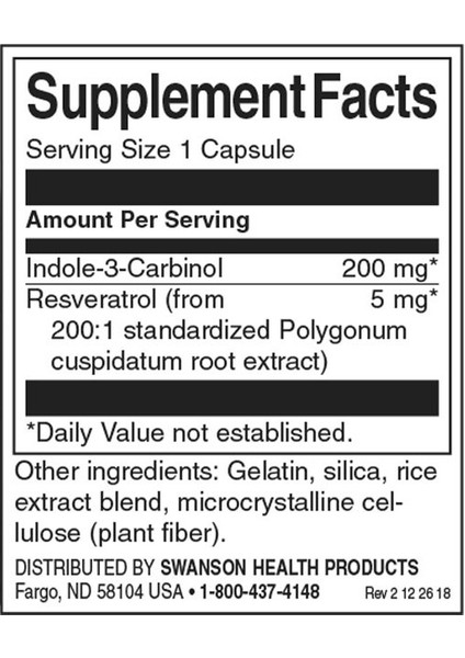 Indole-3-Carbinol With Resveratrol 200 Mg 60 Capsules