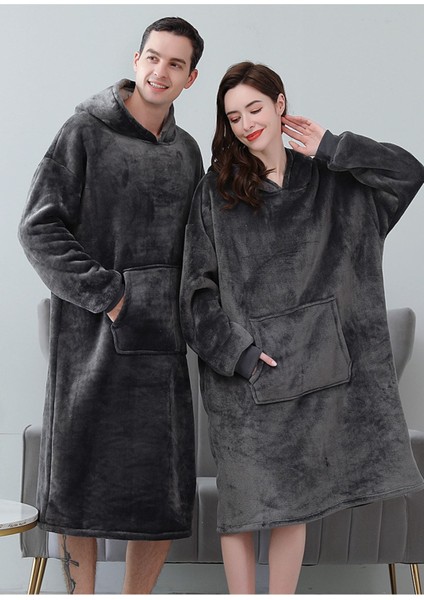 Wellsoft Kapşonlu Giyilebilir Tv Battaniyesi Unisex Over Size - Antrasit