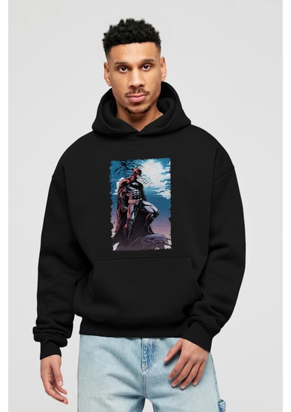 Batman (13) Ön Baskılı Siyah Oversize Kapüşonlu Sweatshirt Erkek Kadın