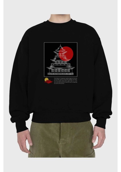 Retro Japanese Ön Baskılı Siyah Oversize Sweatshirt Erkek Kadın Bisiklet Yaka fiyatları