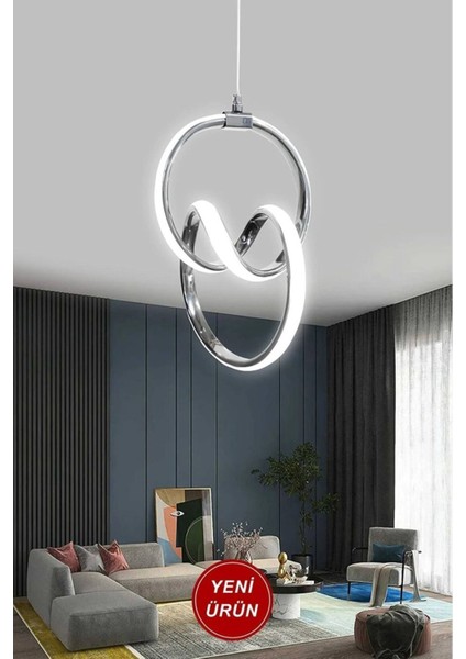 Avize Seranat Gri Modern Ultra Beyaz Ledli Sarkık Ledli Avize