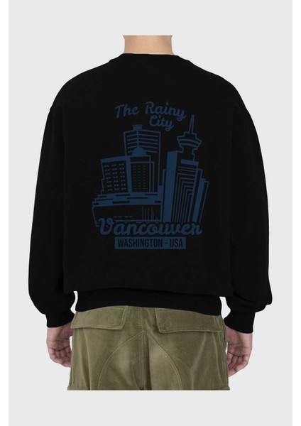Vancouver Arka Baskılı Siyah Oversize Sweatshirt Erkek Kadın Bisiklet Yaka fiyatları