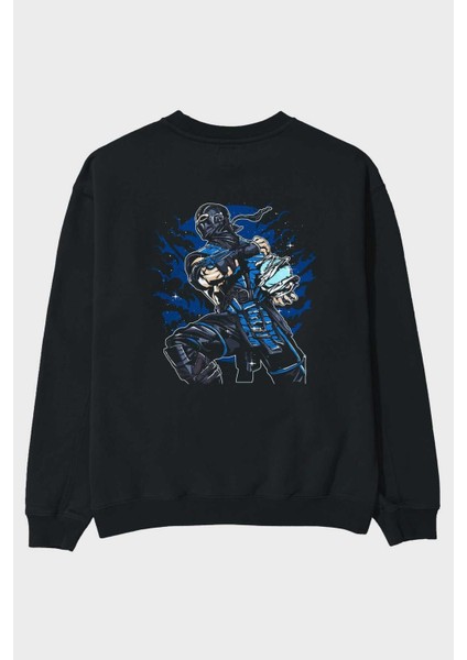 Sub Zero Arka Baskılı Siyah Oversize Sweatshirt Erkek Kadın Bisiklet Yaka