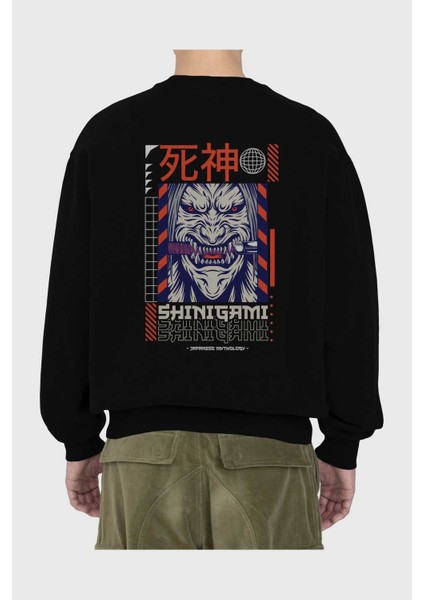 Shinigami Arka Baskılı Siyah Oversize Sweatshirt Erkek Kadın Bisiklet Yaka fiyatları