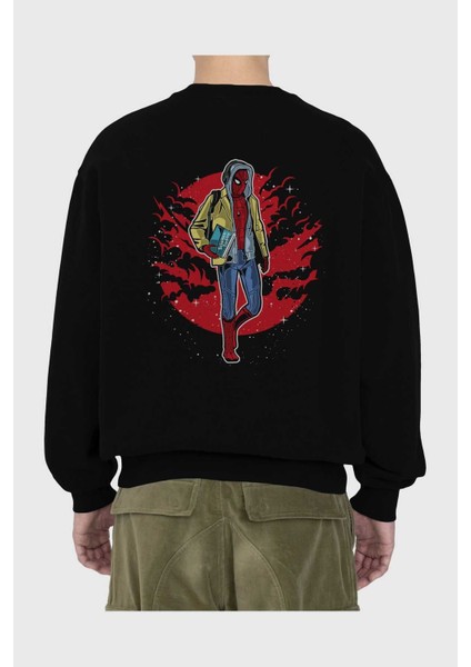 Spıderman 2 Arka Baskılı Siyah Oversize Sweatshirt Erkek Kadın Bisiklet Yaka fiyatları