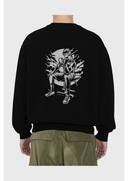 No Pain No Gain Arka Baskılı Siyah Oversize Sweatshirt Erkek Kadın Bisiklet Yaka fiyatları