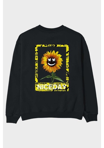 Niceday Streewear Arka Baskılı Siyah Oversize Sweatshirt Erkek Kadın Bisiklet Yaka