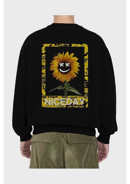 Niceday Streewear Arka Baskılı Siyah Oversize Sweatshirt Erkek Kadın Bisiklet Yaka fiyatları