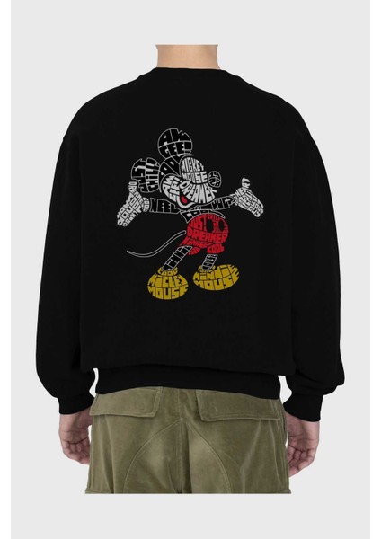 Mickey Arka Baskılı Siyah Oversize Sweatshirt Erkek Kadın Bisiklet Yaka fiyatları