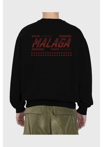 Malaga Arka Baskılı Siyah Oversize Sweatshirt Erkek Kadın Bisiklet Yaka fiyatları