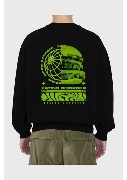 Eating Disorder Arka Baskılı Siyah Oversize Sweatshirt Erkek Kadın Bisiklet Yaka fiyatları