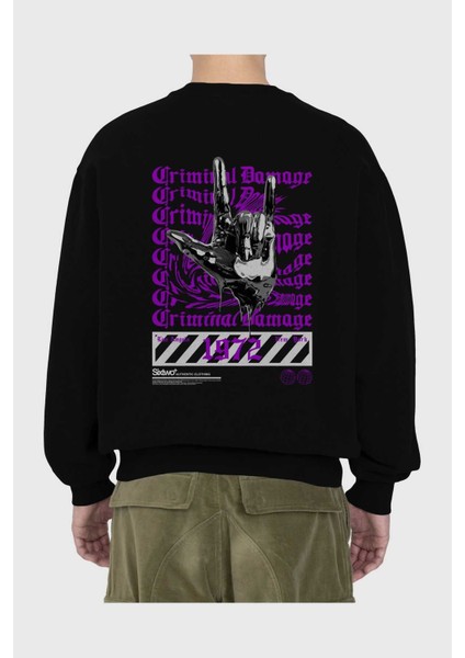 Criminal Damage 2 Arka Baskılı Siyah Oversize Sweatshirt Erkek Kadın Bisiklet Yaka fiyatları