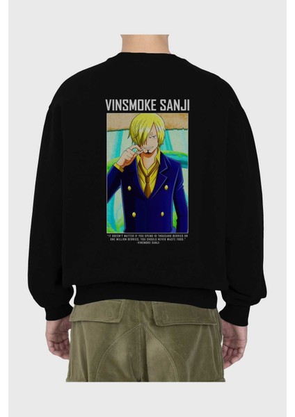 Sanji 2 Arka Baskılı Siyah Oversize Sweatshirt Erkek Kadın Bisiklet Yaka fiyatları