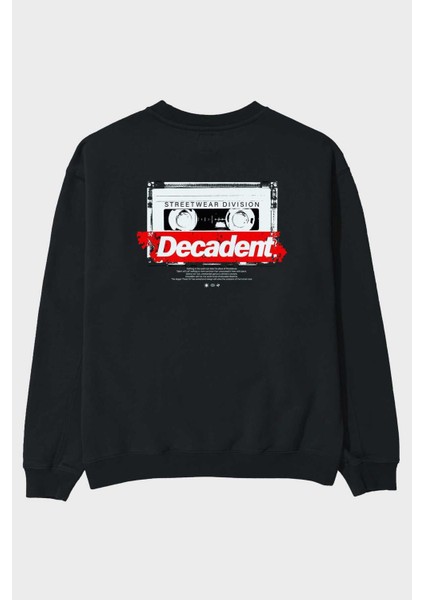 Decadent Arka Baskılı Siyah Oversize Sweatshirt Erkek Kadın Bisiklet Yaka