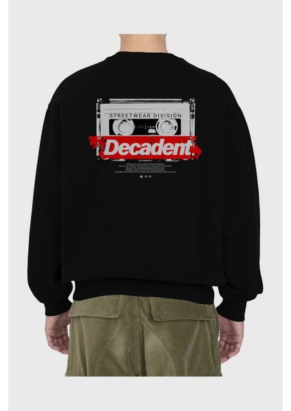 Decadent Arka Baskılı Siyah Oversize Sweatshirt Erkek Kadın Bisiklet Yaka fiyatları